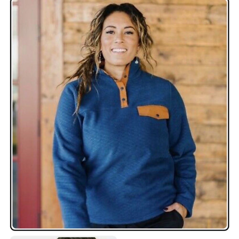ZYIA Active Wicked Teal Quilted Fleece Pocket‎ Snap Button Pullover